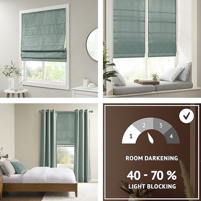 Madison Park Cordless Roman Shades Faux Silk Shade with Sheen 1-Panel Privacy, Room Darkening, Energy Efficient, Thermal Insulated Window Blind for Bedroom, Living Room Décor, 33"W x 64"L Como, Green