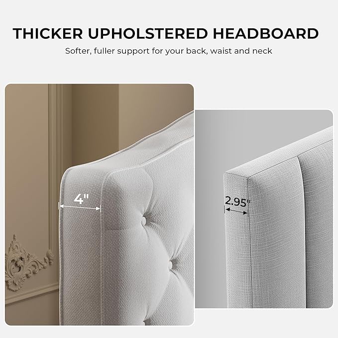 King Headboard Only, Modern Button-Tufted Upholstered Headboard King Size with 4" Thickened High-Density Sponge, Luxury Chenille Fabric, Adjustable Height, Easy Assembly, Beige
