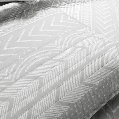 Lush Decor Hygge Geo Pattern Striped 3 Piece Quilt Bedding Set, Full/Queen, Light Gray