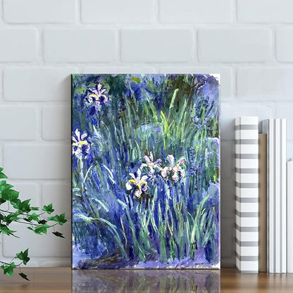 Wieco Art Canvas Print Wall Art Irises by Claude Monet Oil Paintings Reproduction Landscape Pictures Artwork on Canvas Art for Living Room Decorations and Wall Decor