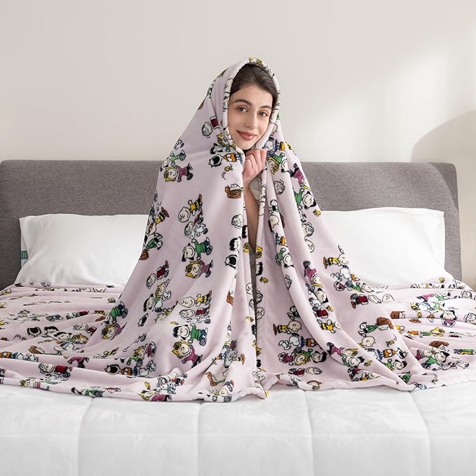 Berkshire Blanket Peanuts® VelvetLoft® Cute Character Snoopy Plush Blanket,Peanuts Laughing Robe Lilac,King 90 in x 108 in (Official Peanuts® Product)