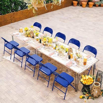 VINGLI Folding Chairs All Steel Metal Frame, Capacity 350 lbs, Durable Portable and Versatile for Indoor Outdoor Use, Navy Blue, Set of 8
