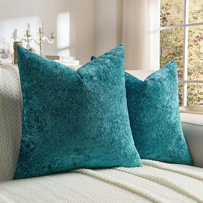 FUTEI Teal Flannel Throw Pillow Covers 18x18 Inch Set of 2,Soft Dimensional Textured Cushion Cases,Modern Home Decor for Couch Living Room