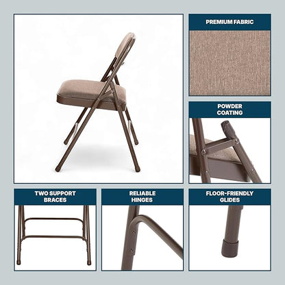 OEF Furnishings OEF2200 Series Heavy-Duty Premium Fabric Padded Upholstery Double-Hinged Folding Chairs (4-Pack, Honey Brown)