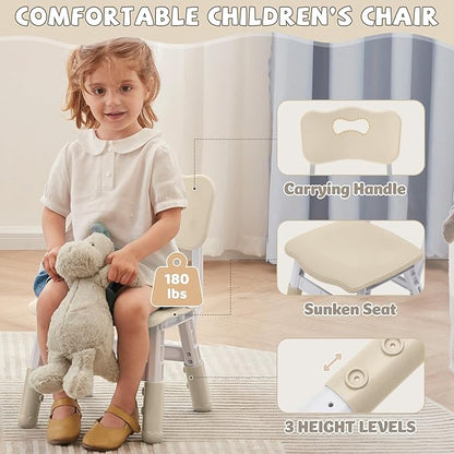 Adjustable Kids Table Chairs Set – Graffiti Desktop, Multi-Activity Height-Adjustable Toddler Study Desk for Ages 3-8 – Ideal for Home, Classroom, Daycare (B-Wood, 4 Chairs-47.2" L x 23.6" W)