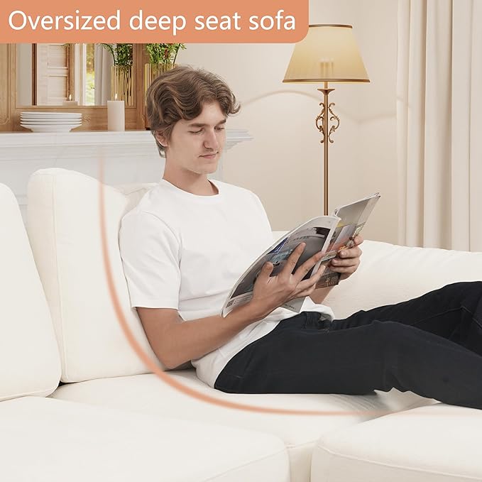 EASE MOOSE Oversized L Shape Sectional Couch,Extra Large Deep seat Gray Sectional Modular Sofa for Living Room,White