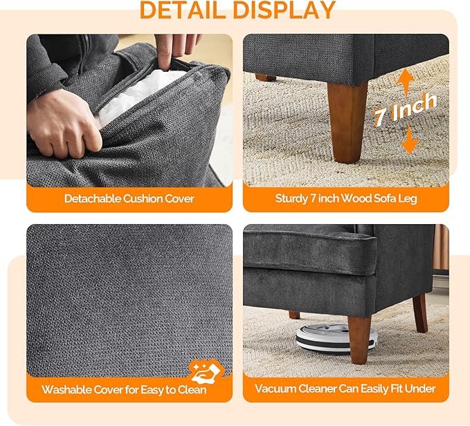 VINGLI Mid-Century Modern Accent Chairs Set of 2, Black Upholstered Armchair Comfy Sofa Chairs Reading Chair High Back for Living Room Bedroom Furniture Apartment