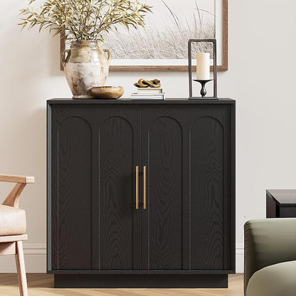 Sideboard Buffet Cabinet with Storage, Modern Accent Cabinet with Arched Doors & Shelf, 31.5" Modular Media Console, Minimalist Credenza for Living Room Kitchen Dining Room Entryway, Black