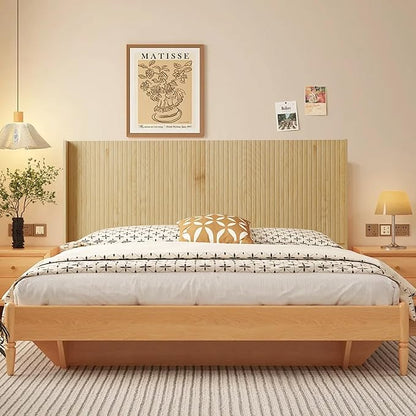 Wood Headboard, 64.5" Wide Headboard for Queen Size Bed, Wall Mounted Fluted Panel, Wingback Modern Headboards,(Oak,Queen)