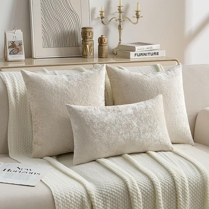FUTEI Cream Flannel Throw Pillow Covers 22x22 Inch Set of 2,Soft Dimensional Textured Cushion Cases,Modern Home Decor for Couch Living Room