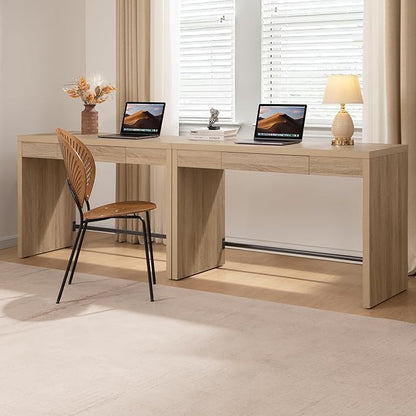 SICOTAS Home Office Executive Desk - 47-Inch Computer Desk with Drawer, Farmhouse Writing Study Desk with Storage,Boho Makeup Vanity Table for Bedroom (Reclaimed Light Oak, 2 Pieces)
