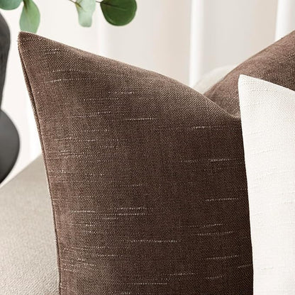 Foindtower Pack of 2 Soft Textured Chenille Throw Decorative Pillow Covers Lumbar Accent Solid Cushion Cover Cozy Neutral Farmhouse Pillow Case for Couch Sofa Bedroom Living Room 12x20 Inch, Chocolate