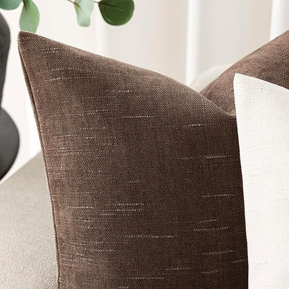 Foindtower Pack of 2 Soft Textured Chenille Throw Decorative Pillow Covers Lumbar Accent Solid Cushion Cover Cozy Neutral Farmhouse Pillow Case for Couch Sofa Bedroom Living Room 12x24 Inch, Chocolate