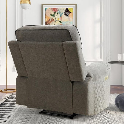 Electric Recliner Chair, Soft Fabric Power Recliners with Metal Cup Holders, Single Overstuffed Heavy Duty Reclining Sofa Chairs for Living Room Bedroom, Light Grey