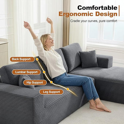 106" Cloud Modular Sectional Sofa Couch,L-Shape Modern Boneless Sectional Couch with Deep Seat,Upholstered Couches for Living Room Bedroom,No Assembly Required,Grey