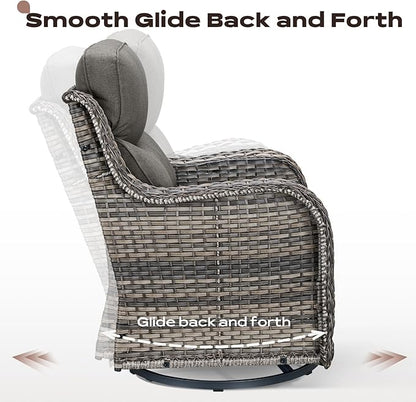 Rilyson Outdoor Wicker Patio Furniture Set - 4 Piece Patio Conversation Set with Swivel Rocker Chairs and Ottomans, 6 inch Cushions, High Back, Deep Seating, for Porch Deck Garden Mixed Grey/Grey