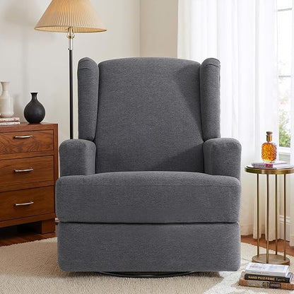 Swivel Glider Recliner Chairs Set of 2 for Adults - High Back Rocker Recliners with Deep Seat, Comfortable & Quiet Upholstered Fabric Armchairs for Living Room or Nursery, Manual Reclining-Gray