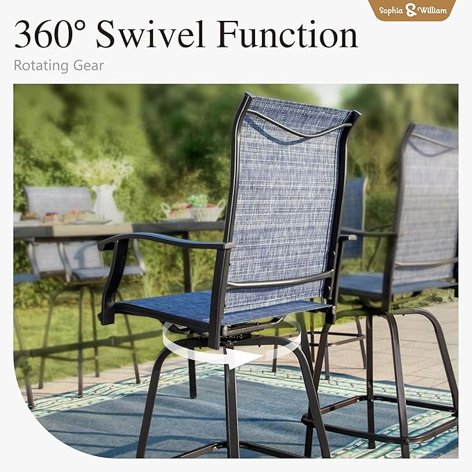 Sophia & William Patio Swivel Bar Stools Set of 2, Bar Height Patio Chairs, High Top Patio Chairs, Supports 300 lbs (Blue Fabric)