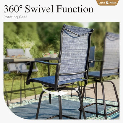 Sophia & William Patio Swivel Bar Stools Set of 2, Bar Height Patio Chairs, High Top Patio Chairs, Supports 300 lbs (Blue Fabric)