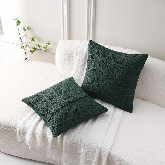 FUTEI Christmas Pack of 2 Dark Green Decorative Throw Pillow Covers 24x24 Inch Soft Cozy Solid Boucle Textured European Cushion Case,Modern Home Decor for Couch Bed Living Room