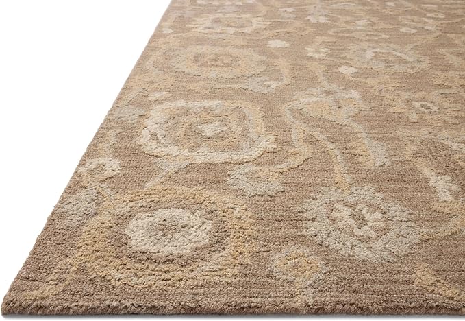 Loloi Chris Loves Julia Dorothea Collection DRT-01 Bark/Stone 5'-0" x 7'-6" Area Rug Wool Neutral Floral Living Room Bedroom Carpet