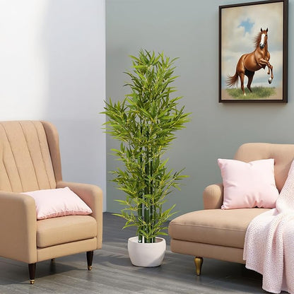 Christopher Knight Home Alene Set of 2 60.75''H Artificial Tree Indoor, Artificial Bamboo Tree with Nursery Pot, Faux Tree with Black Plastic Pot for Living Room, Artificial Plant for Home Decor,Green