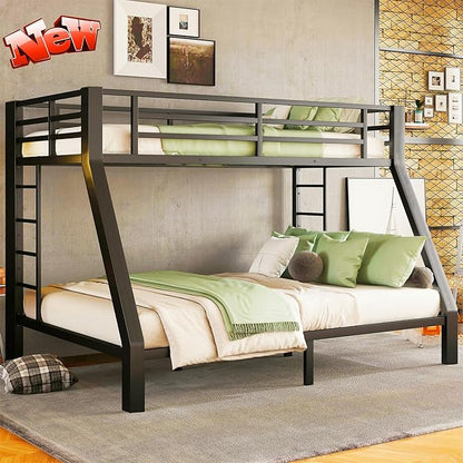 Stronger & Higher Quality Heavy Duty Bunk Bed Twin XL Over Queen Size Bunkbed, Thickened Safer More Stable Steel Metal Queen Bunk Bed (Faster Assembly) (Twin XL Over Queen)