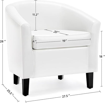 Yaheetech White Accent Chairs Set of 2, Faux Leather Barrel Chairs, Modern Living Room Chairs, Comfy Club Chairs with Sturdy Wood Legs for Bedroom/Reading/Room/Waiting Room, White