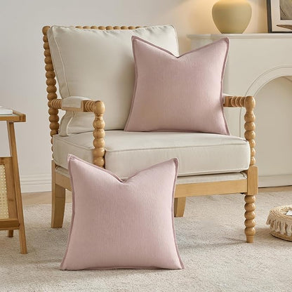 FUTEI Pink Chenille Throw Pillow Covers 26x26 Inch Set of 2,Edges Double-Stitched Euro Pillow Shams,Modern Home Decor for Couch Living Room