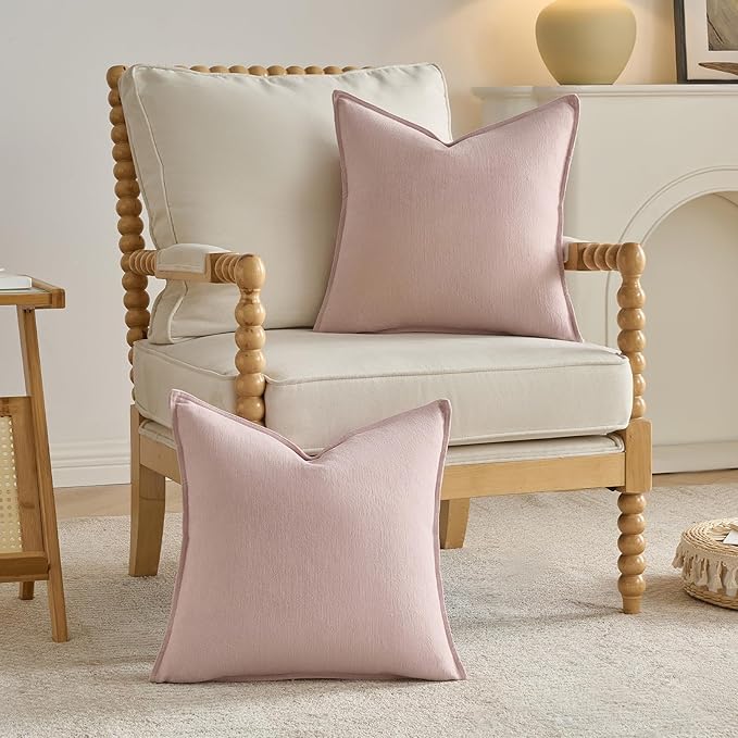 FUTEI Pink Chenille Throw Pillow Covers 20x20 Inch Set of 2,Edges Double-Stitched Cushion Cases,Modern Home Decor for Couch Living Room