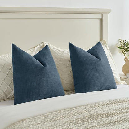 FUTEI Navy Blue Decorative Throw Pillow Covers 20x20 Inch Set of 2,Soft Cozy Wheat Ear Striped Patterns Cushion Cases,Modern Home Decor for Couch Bed Living Room