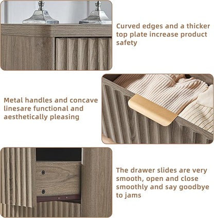 LEYAOYAO Fluted 6 Drawers Dresser Set of 2, 48" Wide Modern Chest of Drawers with Wood Grain Top, Curved Profile Design, Dresser TV Stand, Wooden Drawer Organizer for Bedroom, Living Room,Hallway,Grey