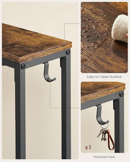 VASAGLE Console Table with Power Outlet, Slim Behind Couch Sofa Table, 5.9 x 39.4 x 31.5 Inches, 1 Hook, Easy Assembly, for Entryway, Living Room, Rustic Brown and Ink Black ULNT079K01