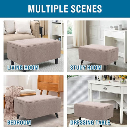 H.VERSAILTEX Ottoman Covers Slipcover Rectangle Fit Length 43"-44" Footrest Thick Linen Look 1 Piece Folding Storage Covers Ottoman Slipcovers Removable Footrest Covers Elastic Bottom - Heather Taupe