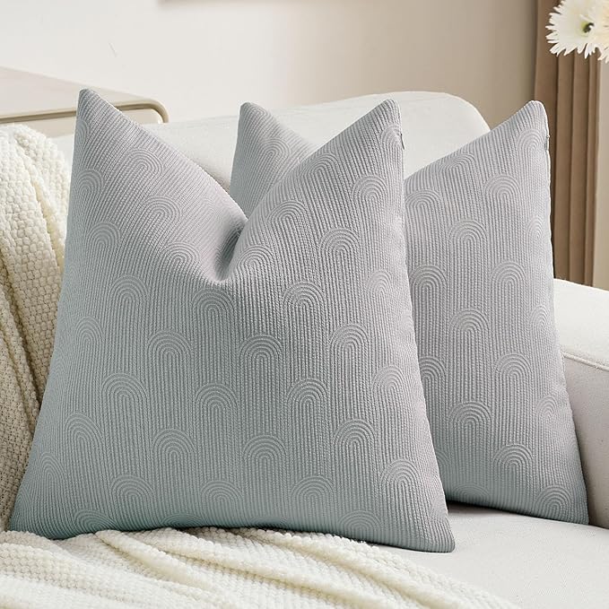 FUTEI Dusty Blue Chenille Decorative Throw Pillow Covers 20x20 Inch Set of 2,Soft Cozy Striped Geometric Patterns Cushion Cases,Modern Home Decor for Couch Bed Living Room