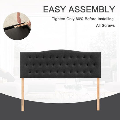 Tufted Upholstered Headboard Queen Size, Sturdy and Durable Solid Wood Bed headboard, Fabric Headboard Adjustable Height from 37” to 51”, Modern Button Diamond Design Head Board, Black