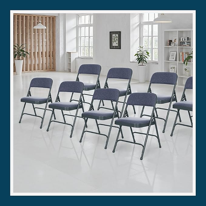 OEF Furnishings OEF2200 Series Heavy-Duty Premium Fabric Padded Upholstery Double-Hinged Folding Chairs (4-Pack, Midnight Blue)