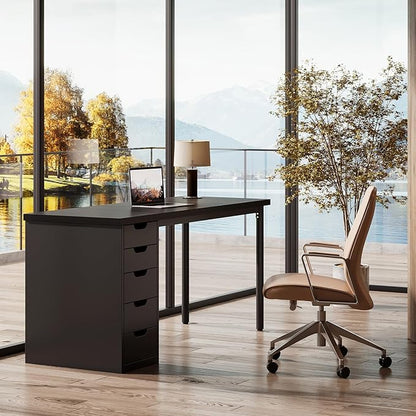 Tribesigns Modern Simple Computer Desk, 47 Inches PC Desk with 5 Reversible Drawers, Rustic Brown Study Writing Table Workstation for Home Office Small Spaces (Black)