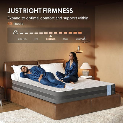FLEXISPOT Queen All-in-One Adjustable Bed with 8" Cooling Gel Memory Foam Mattress, Boucle Bed Frame, Head & Foot Incline, Adjustable Headboard, Thick Padding, 10-Year Warranty, White