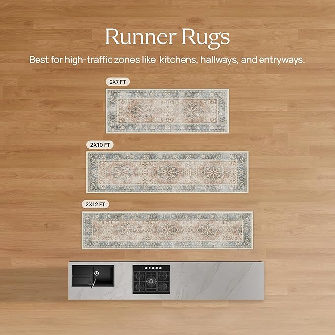 RUGGABLE x Jonathan Adler Machine Washable Modern Runner Rug – Inkdrop Camel & Ivory 2.5x10, Stain-Resistant, Non-Slip – Washable Rug for Hallway, Entryway, Living Room & Kitchen–with Cushioned Pad