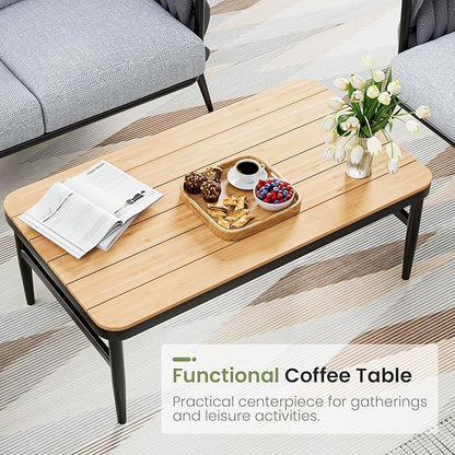 Outdoor Patio Furniture Set 6-Piece, Outdoor 5-Seat Sofa with Coffee Table, Waterproof Thick Cushion Patio Conversation Set, All Weather Outdoor Couch Set for Deck, Lawn, Balcony, Porch