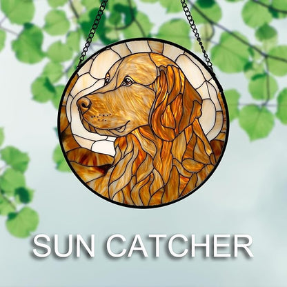 Stained Glass Window Hanging 4 Pcs Set Cute Cat and Dog Large 15" - Animal Suncatcher Door Garden Sun Catcher Decor Birthday Mother's Day for Mom Woman Nana Girl Boy Friend