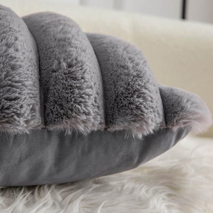 Neelvin Grey Faux Fur Cozy Soft Striped Decorative Throw Pillow Covers 26x26 inch Set of 2,Velvet Pillowcase Cushion Case for Sofa Couch