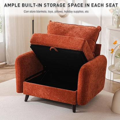 Oversized Accent Chair with All Seats Storage,Comfy Living Room Chairs with 2 Throw Pillow,Upholstered Mid-Century Armchair,24.5'' Deep Seat,Reading Chair for Bedroom,Office,Chenille,Orange