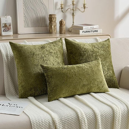 FUTEI Moss Green Flannel Throw Pillow Covers 16x16 Inch Set of 2,Soft Dimensional Textured Cushion Cases,Modern Home Decor for Couch Living Room