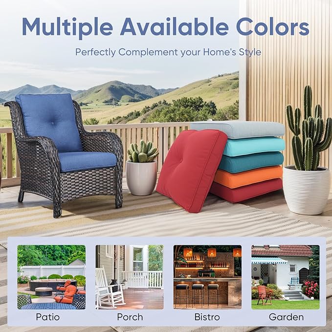 8-Piece Outdoor Patio Cushion Set - Fade & Water Resistant with Removable Olefin Cover, 22x24x4 Inch Memory Foam Cushions for Wicker Sectional Sofa – Blue/Buckle