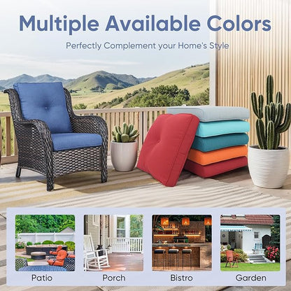 7-Piece Outdoor Patio Cushion Set - Fade & Water Resistant with Removable Olefin Cover, 22x24x4 Inch Memory Foam Cushions for Wicker Sectional Sof - Blue/Buckle