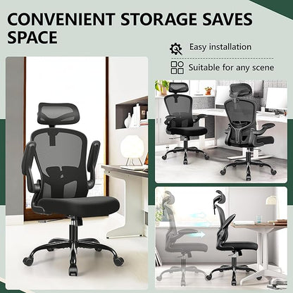 FelixKing Office Chair Ergonomic Desk Chair with Headrest, High Back Computer with Adjustable Lumbar Support and Wheels,Executive Swivel Comfy with flip-up Armrests for Home Office