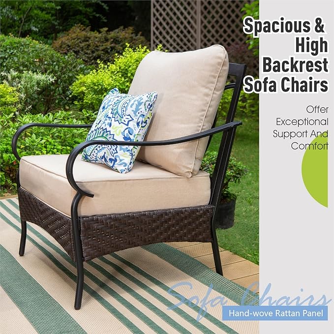 Sophia & William Patio Furniture Set, Outdoor Metal Conversation Set 9 Seats with 3-Seater Sofa, 2 Fix Chairs, 1 Loveseat, 2 Ottoman, 1 Coffee Table for Seating, Lawn Porch Backyard,Beige