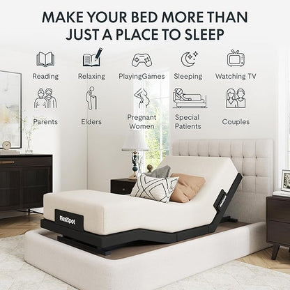 FLEXISPOT Adjustable Bed Frame Base Twin XL + 12" Cooling Gel Memory Foam Mattress, Massage, Head and Foot Incline, Zero Gravity, Zero Clearance, Under-Bed Lights, Anti-Snore, Wireless Remote